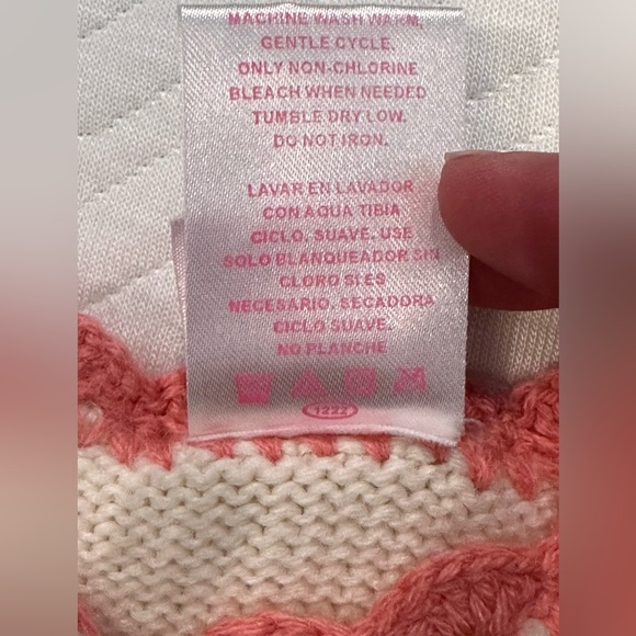 Nannette Baby Knit Poncho with rosettes & tassels/Cream, Pink, Green/Size 18 mos - Picture 5 of 6